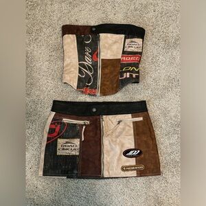 Jaded London Daytona Faux Leather Corset Top in Brown & Blue matching set.